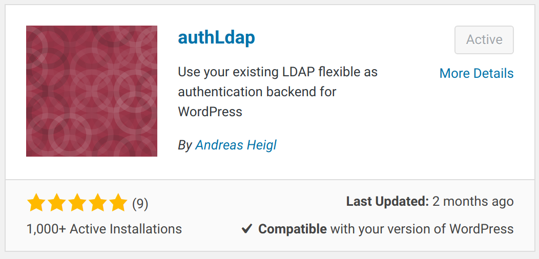 authLDAP plugin listing in WordPress add plugin screen